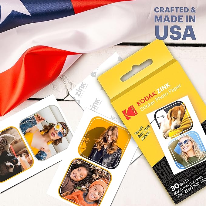 KODAK 2x3 Premium Sticky-Backed ZINK Photo Paper (30 Sheets) - Compatible With Kodak Step, Step Slim, Printomatic, Printomatic+, Smile+, Step Touch