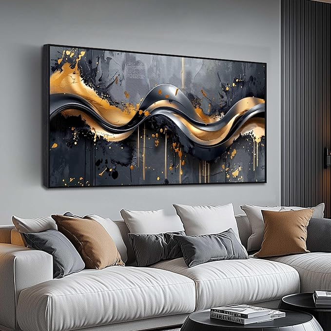 Elegant Black and Gold Wall Art 29" x 59" Canvas for Office Decor Living Room Stylish Large Artwork for Modern Art Pictures