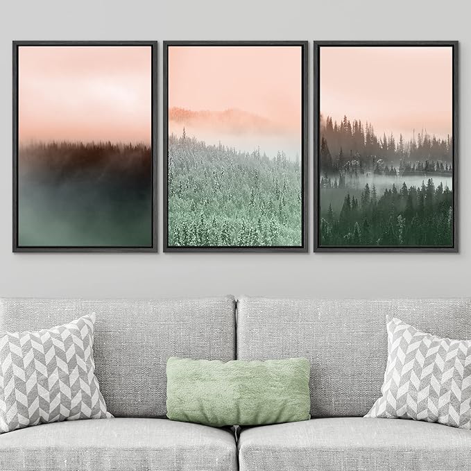 SIGNWIN Framed Canvas Print Wall Art Set Duotone Orange Green Mountain Forest Nature Wilderness Photography Modern Art Rustic Scenic Relax/Calm for Living Room, Bedroom, Office - 24"x36"x3 Black