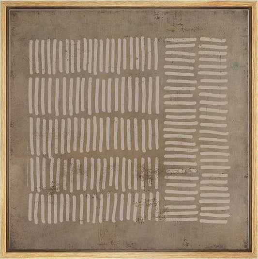 SIGNWIN Framed Canvas Print Wall Art Brown White Grunge Geometric Lines Abstract Shapes Modern Art Decorative Boho Relax/Zen Nordic for Living Room, Bedroom, Office - 24"x24" Natural
