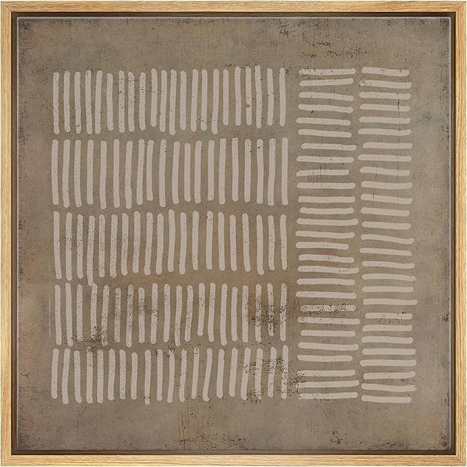 SIGNWIN Framed Canvas Print Wall Art Brown White Grunge Geometric Lines Abstract Shapes Illustration Modern Art Decorative Boho Relax/Zen Nordic for Living Room, Bedroom, Office - 16"x16" Natural