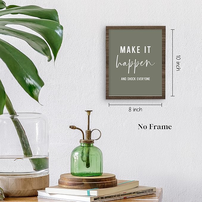 QLMX Office Inspirational Wall Art Prints Set of 4, Boho Motivational Make It Happen Stay Postive Prints Wall Decor for Office, Positive Quotes Poster for Home 8”x10” Unframed