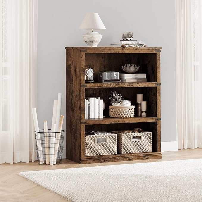 5 Tier Farmhouse Bookcase, 67.4" Tall Book Shelf with Storage, Wooden Bookshelves 5 Shelf Display Shelves for Home Office(67.4" H x 31.5" W x 12.8" D) (Vintage, 40.0" H x 31.5" W x 12.2" D)