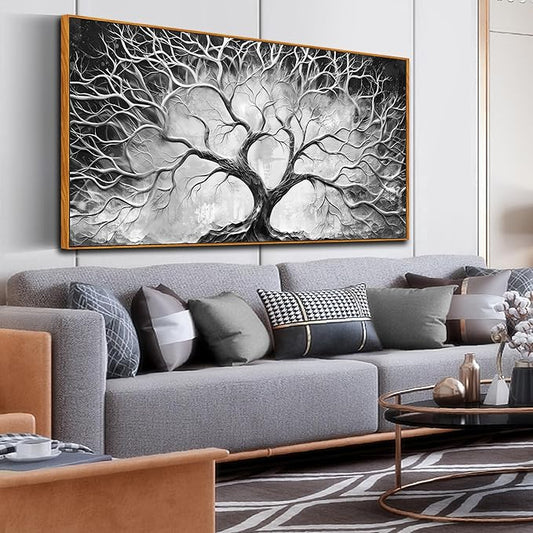 Framed Wall Decor for Office - Modern Abstract Wall Art - Tree Wall Painting for Living Room Ready to Hang Size 29" x 59"