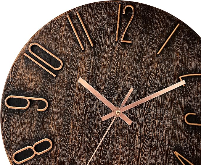 AIRUIFU Wall Clock 12 Inch Non-Ticking Silent Battery Operated Round Wall Clock Modern Simple Style Decor Clock for Home/Office/School/Kitchen/Bedroom/Living Room (Brown)