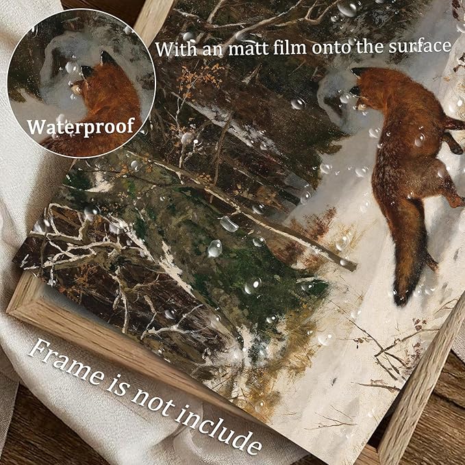 uniro Vintage Wall Art Prints - Vintage Landscape Oil Painting, Antique Fox in Winter Christmas Wall Decor - Farmhouse Canvas Wall Art Decor - Retro winter Landscape Watercolor Animal Picture Aesthetic for Bedroom Bathroom Living Room Christmas Holiday...