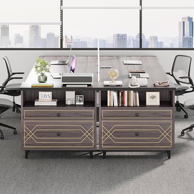 Lateral File Cabinet with Shelf, 2 Drawer Filing Cabinet for A4/Letter/Legal Size, Modern Industrial Office Storage Cabinet Printer Stand for Home Office, Gray Brown