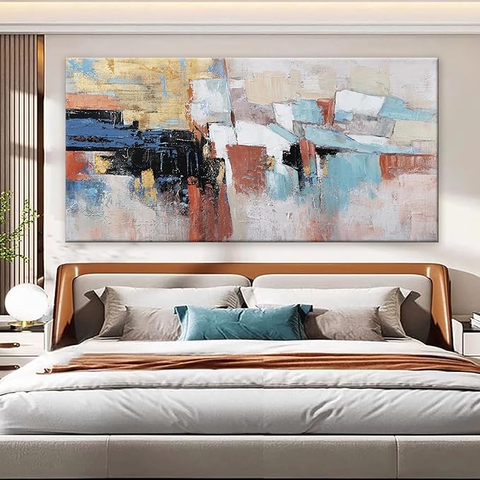 KUPTEU Canvas Wall Art Decor Large Wall Art For Living Room Abstract Art Blue Gold Wall Art Decor Large Canvas Art Work Colorful Abstract Wall Art Prints For Bedroom Office Kitchen Wall Decor 29"x58"