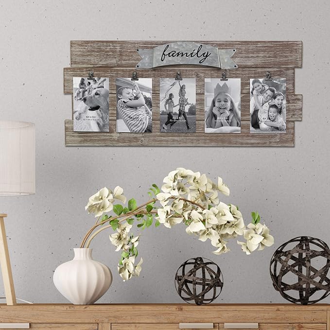 Stonebriar Rustic Wood Collage Picture Frame with Clips and Metal Detail Brown 26" x 11"