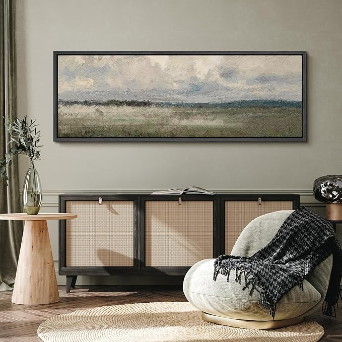 SIGNFORD Large Framed Canvas Moody Overcast Landscape Illustrations Modern Art Calm Warm for Living Room, Bedroom, Office - 60"x20"