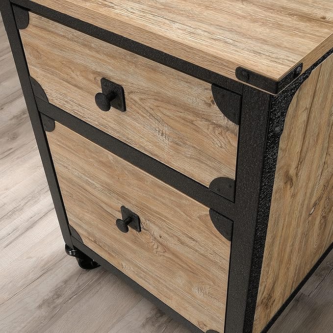 Industrial Mobile File Cabinet with Wheel, 2 Drawers Rolling Filing Cabinet Wood & Metal Printer Stand Office Storage Cabinet for Home Office A4, Letter-Size