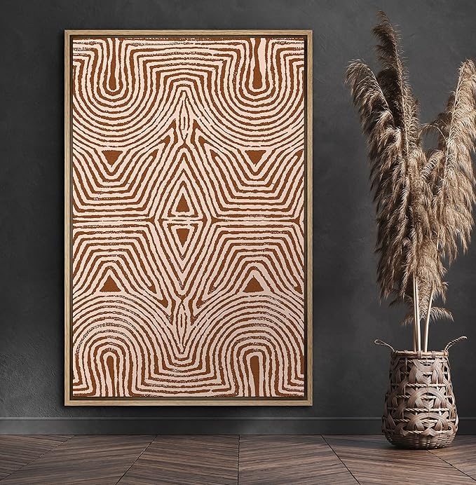 SIGNFORD Framed Canvas Print Wall Art Symmetrical Triangle Tribal Print Geometric Shapes Illustrations Modern Art Minimalist Dramatic Multicolor for Living Room, Bedroom, Office - 16"x24" Natural