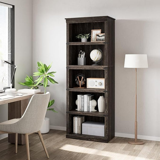 GarveeHome 5 Tier Farmhouse Bookcase, 67.4 in Tall Book Shelf with Storage, Wooden Bookshelves 5 Shelf Display Shelvesfor Home Office, Living Room, Bed Room (Oak, 67.4 in H x 24.4 in W x 12.8 in D)