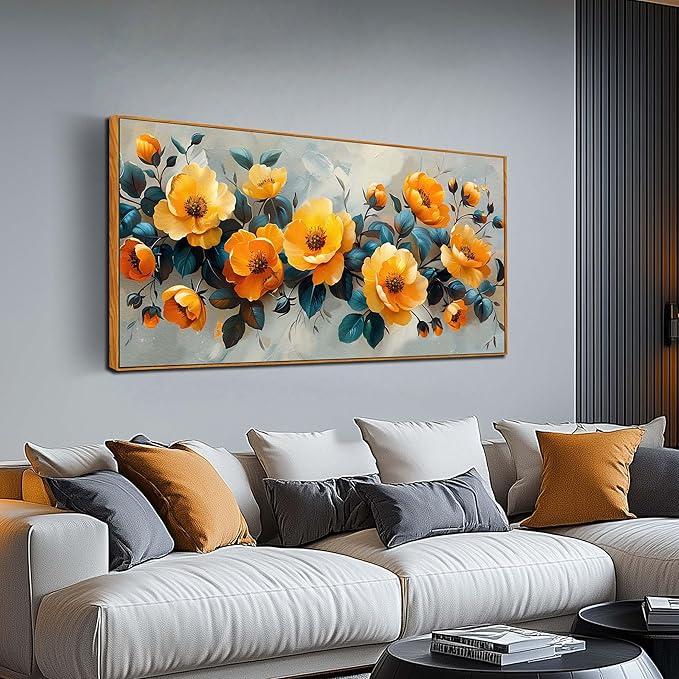 AOZEMI Floral Wall Art for Living Room Bedroom Blossom Wall Decor Yellow Poster Pictures Flower Market Artwork 24"x 48"