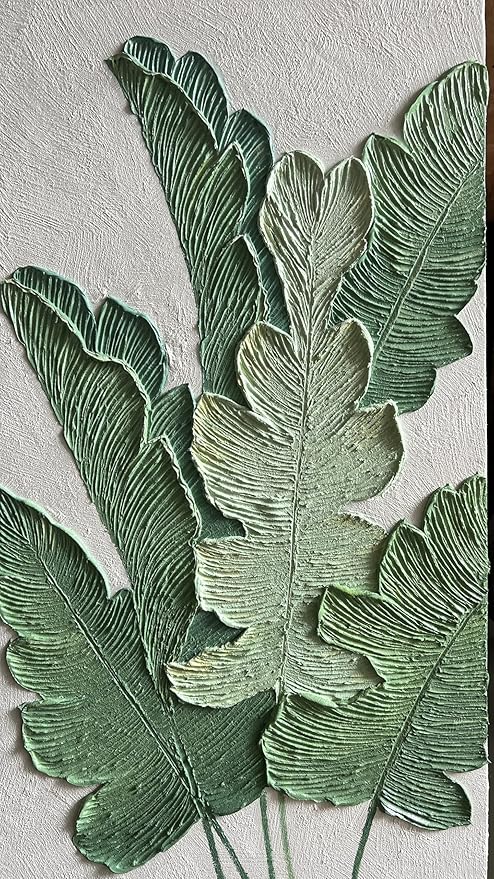 YaSheng Art- large Vertical Wall Art Oil Paintings ,Handmade 3D Textured Wall Art Green Large leaf plant Artwork paintings ,Modern Minimalist Abstract Wall Art painting, Wall Art for living room Bedroom Wall Deco Home, Framed Wall Art Pictures 30x60inch
