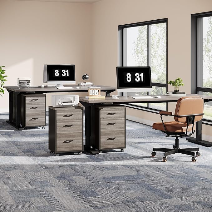Triebsigns 3 Drawer File Cabinet, Vertical Mobile Filing Cabinet, Under Desk Rolling Printer Stand for Home Office, fits A4 or Letter Size (Grey)
