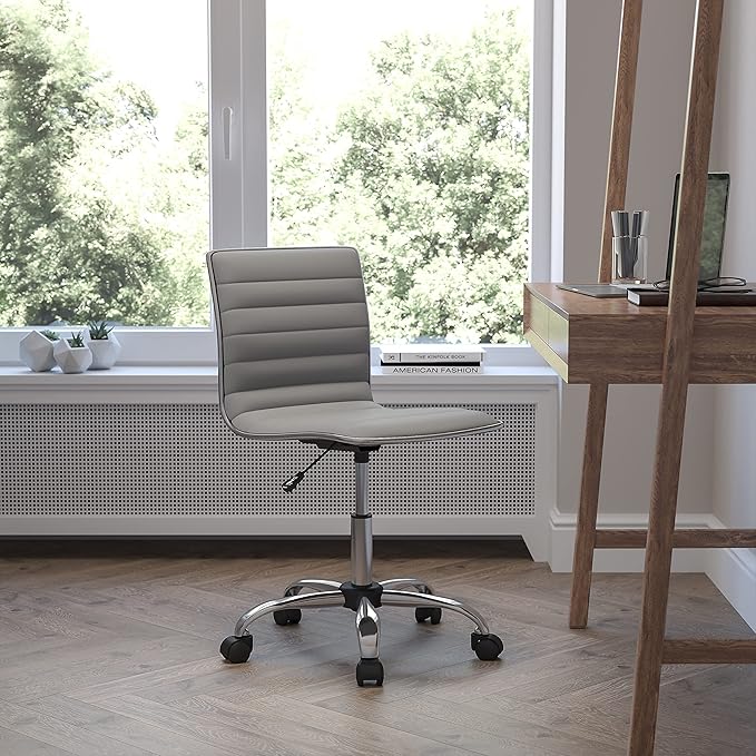 Flash Furniture Alan Low Back Designer Armless Light Gray Ribbed Swivel Task Office Chair