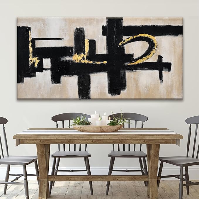 QSQ Black And Off-White Wall Art Abstract Picture Paintings On Canvas Art Wall Decor 29 x 58 Inches Large Wall Art Minimalism Abstract Wall Decor Textured Artwork Living Room Bedroom Office Artwork