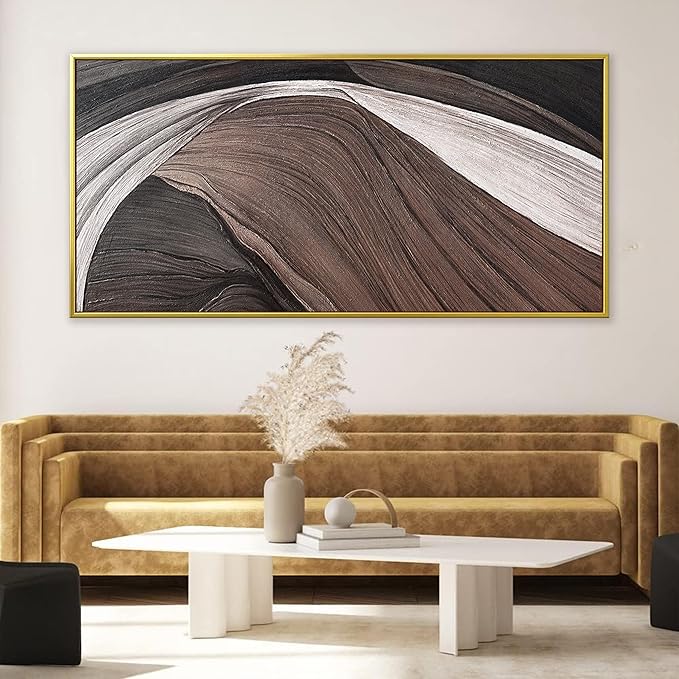 TAIJXAGSG Large Abstract Gold Framed Wall Art For Living Room Pints Black And White Canvas Art Wall Decor Prints Picture Painting Brown Maximalist Decor Artwork For Bedroom Modern 29x58 In