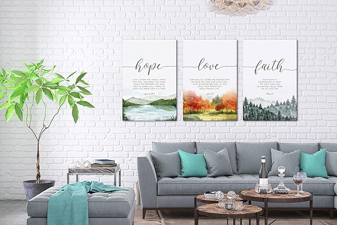 SHMAO Bible Canvas Wall Art Motivational Wall Decor, 3 Piece Hope Love Laith Print Pictures for Office Wall Decor Women Inspirational Framed Artwork Home Office Decor 20”x30”x3 Panels