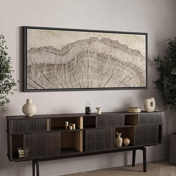 SIGNFORD Extra Large Framed Canvas Tree Ring Texture Wood Slice Illustrations Modern Art Calm Warm for Living Room, Bedroom, Office - 60"x30"