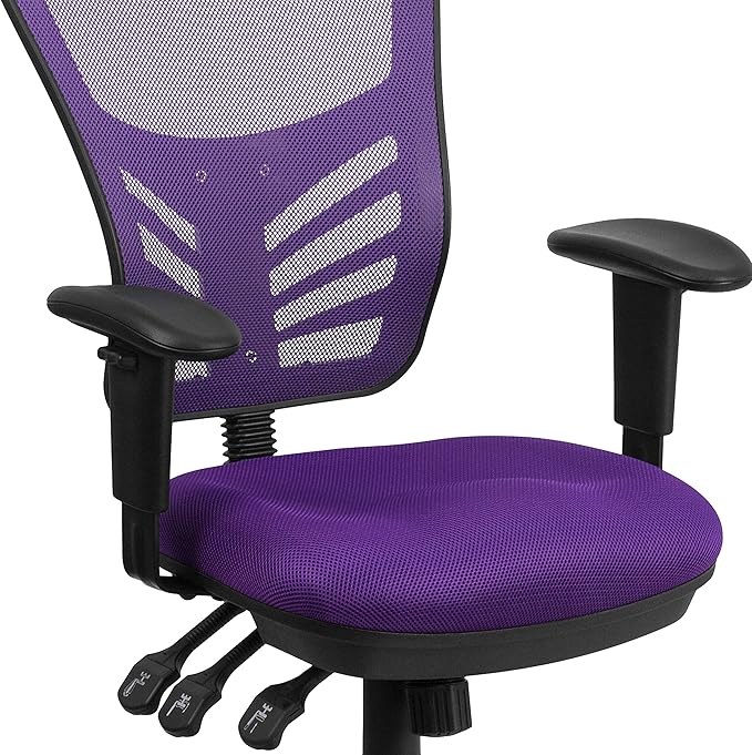 Flash Furniture Nicholas Mid-Back Swivel Office and Gaming Chair, Ergonomic Mesh Office Chair with Adjustable Lumbar Support and Height, Purple