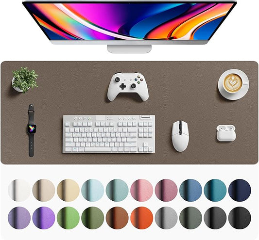 Aothia Faux Leather Desk Mat - Large Mouse Pad, Non-Slip PU Leather Blotter, Waterproof Writing Surface for Office and Home (Coffee, 43" x 17")