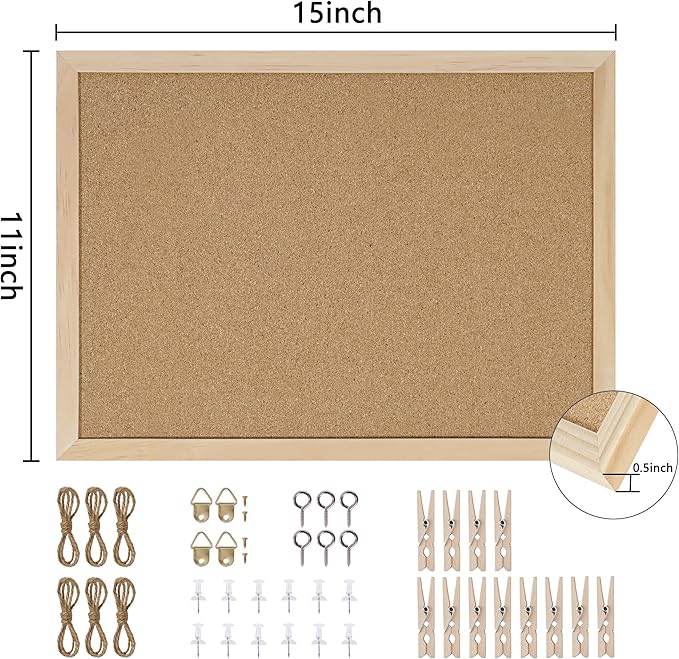 Cork Board Bulletin Board 2 Pack,11X15 Cork Board for Office with Pin Oak Wood Boards,Hanging Corkboards for Office Home School Message Board or Vision Board Decoration