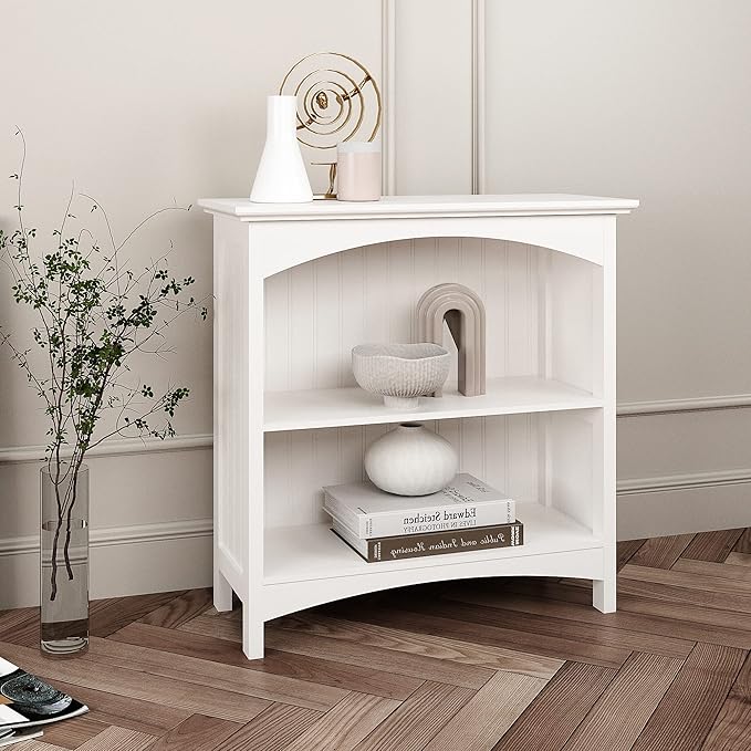 eHemco 2 Tier Bookcase with 2 Arched Supports, 29 Inches, White