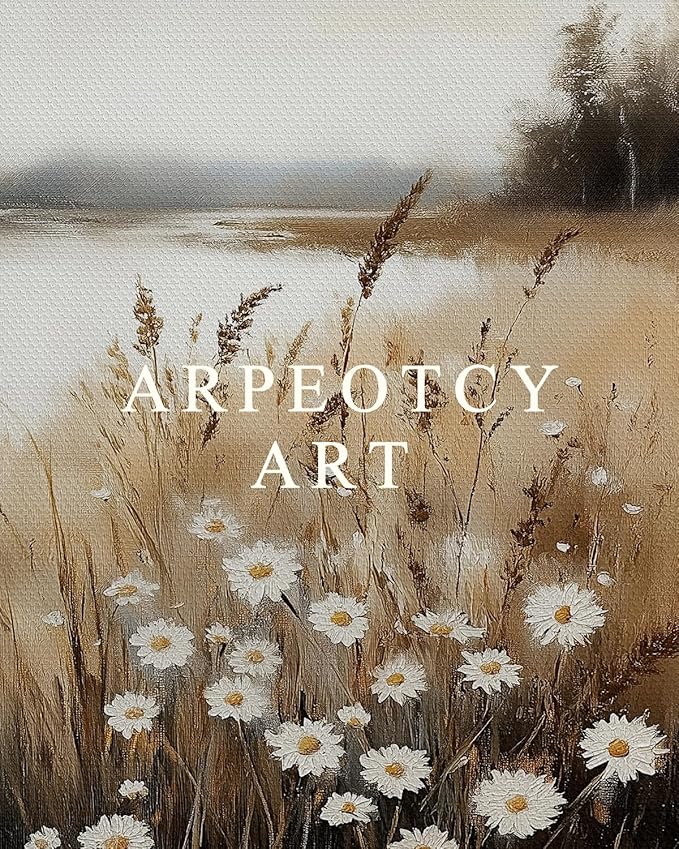 ARPEOTCY Vintage Framed Canvas Wall Art, Retro Countryside Wildflower Field Canvas Prints Decor, Farmhouse Floral Painting Landscape Wall Art for Living Room, Bedroom, Bathroom(8 x 10 Inch)