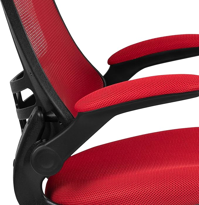 Flash Furniture Kelista Mid-Back Red Mesh Swivel Ergonomic Task Office Chair with Flip-Up Arms
