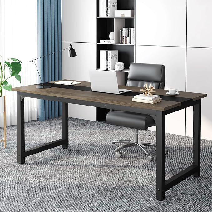 Tribesigns 70.8” Executive Desk, Large Office Computer Desk with Thicken Frame, Modern Simple Workstation Business Furniture for Home Office, Vintage Grey/Black