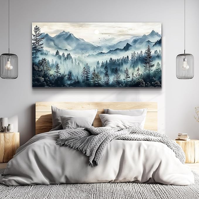 FUHAIHUA Large Wall Decor For Living Room Canvas Wall Art For Office Wall Decorations For Bedroom Foggy Forest Painting Artwork Room Home Decor 24x48 In