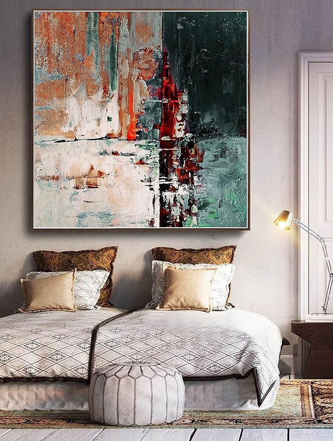 Abstract Large Painting Original Abstract Blue Blue Red Color Original Canvas Wall Art Oil Abstract Painting Acrylic Minimalist Painting 50x50 inches