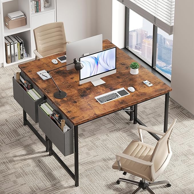 OLIXIS Computer Desk 44 Inch Home Office Desks for Small Spaces, Gaming Writing Study Work Table with Storage Bag for Bedroom, Rustic Brown