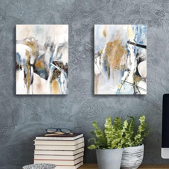 Hardy Gallery Abstract Canvas Wall Art Picture: Multicolor Print Painting Artwork for Bathroom (16'' x 12'' x 2 Panels)