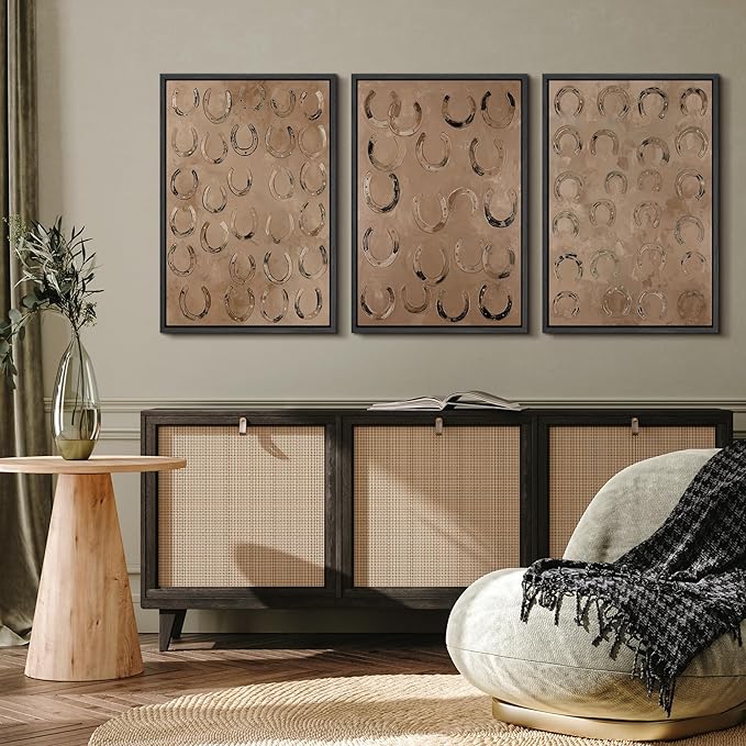 MUDECOR Framed Wall Art Print Set Western Decor Horseshoes Pattern Rustic Neutral Illustrations Modern Art Boho Decorative Colorful Chic for Living Room, Bedroom, Office - 16"x24"x3 BLACK