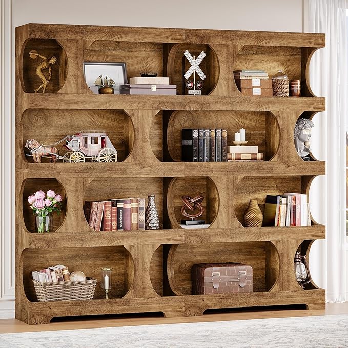 Tribesigns 71" Tall Bookcase, Modern Asymmetrical Bookshelf, 4-Tier Freestanding Display Shelf with Classic Shape, Large Library Book Shelf for Living Room, Home Office, Brown