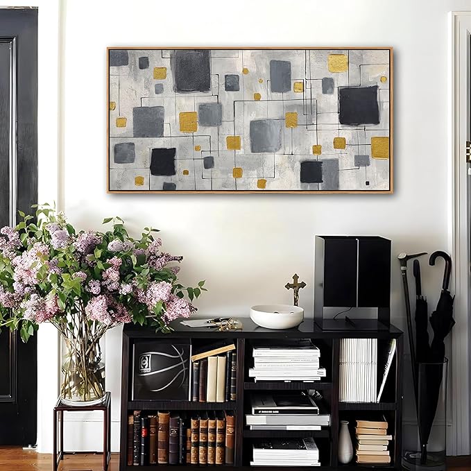 KLAKLA Modern Abstract Wall Art Poster - Black Gold Gray Neutral Decor for Living Room, Bedroom & Office, Unframed, Minimalist Abstract Design 40x20 Inches