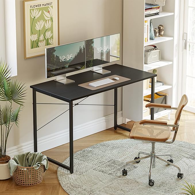 CubiCubi Computer Desk 32" Study Writing Table for Home Office, Modern Simple Style PC Desk, Black Metal Frame, Dark Black