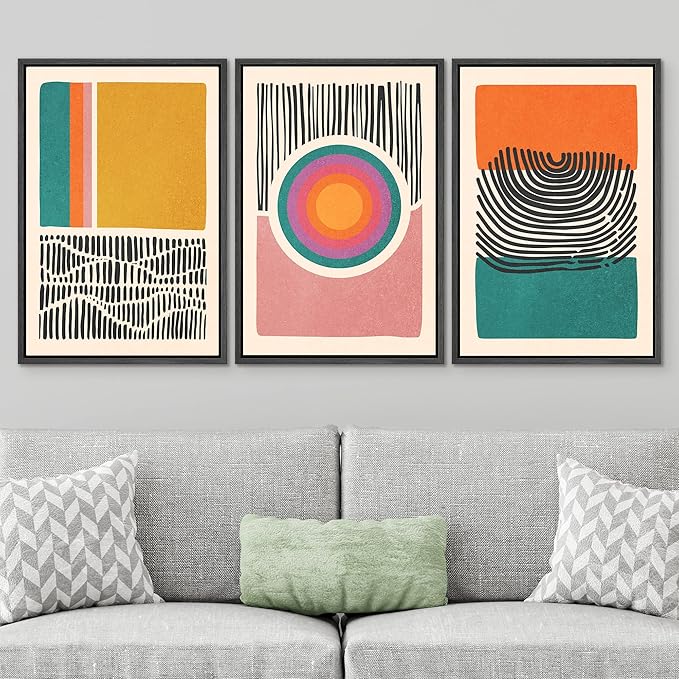 SIGNWIN Framed Canvas Print Wall Art Set Mid-Century Multicolor Color Block Shape Abstract Geometric Illustrations Graffiti & Street Art Modern Art for Living Room, Bedroom, Office - 24"x36"x3 Black