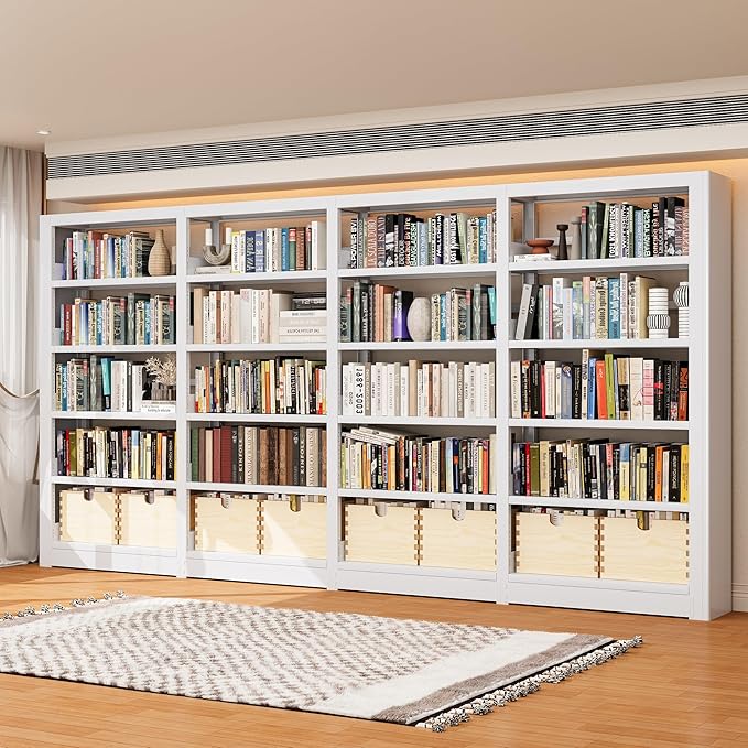 Industrial 5-Tier White Metal Bookshelf - Tall Freestanding Organizer for Living Room, Bedroom & Home Office