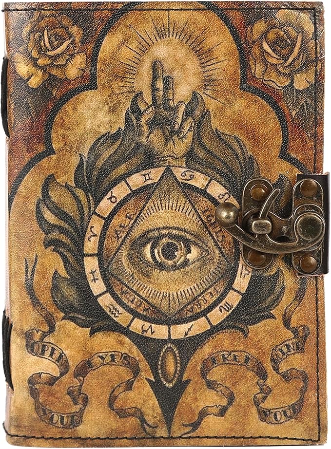 TUZECH Book of Spells Leather Bound Journal Deckle Edge Paper Grimoire Printed Diary Third Eye witchcraft supply and Witch Spell Notebook Antique Vintage Book for Men and Women (The Third Eye)