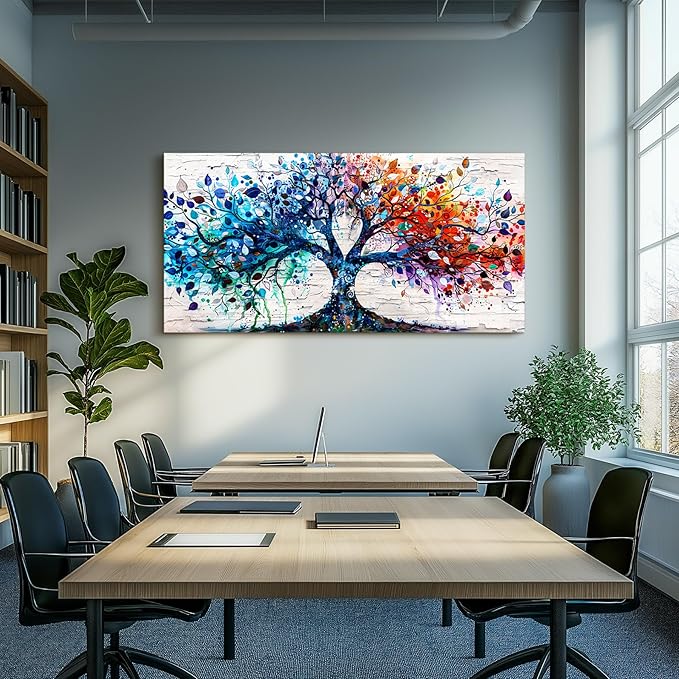 SERIMINO Tree of Life Large Wall Art for Living Room, Colorful Tree Abstract Graffiti Canvas Prints, Nature Botanical Spiritual Artwork for Walls, Modern Office Decorations, Bedroom Wall Decor 29"X57"