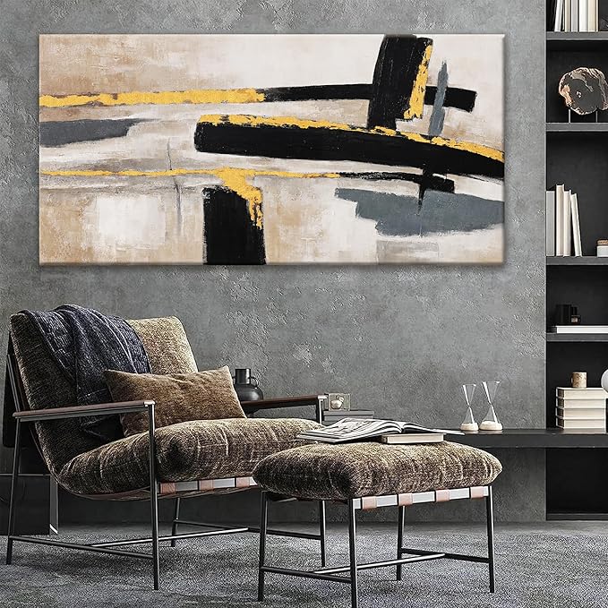 QSQ Abstract Wall Art Prints Large Canvas Wall Art Decor Prints Black And Gold Wall Art Decor Modern Paintings Home Wall Decorations For Living Room Bedroom Kitchen Office Decoration 29" × 58"