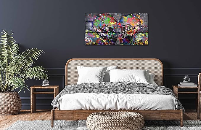 SIXTTART Graffiti Rugby Sports Posters Canvas Wall-Art - American Football Sport For Boy's Room Wall Decor - Football Poster Ready To Hang Size 40" x 20"
