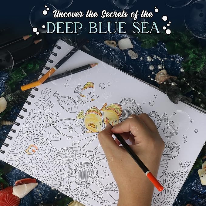 ColorIt Underwater Wonders Adult Coloring Book, 50 Under the Sea Coloring Pages, USA Printed with Spiral Binding, Hardback Covers, and Ink Blotter | for Arts and Crafts, Ocean Coloring Book for Adults