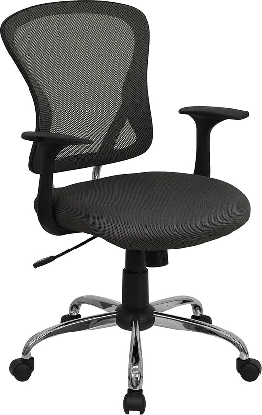 Flash Furniture Alfred Mid-Back Dark Gray Mesh Swivel Task Office Chair with Chrome Base and Arms