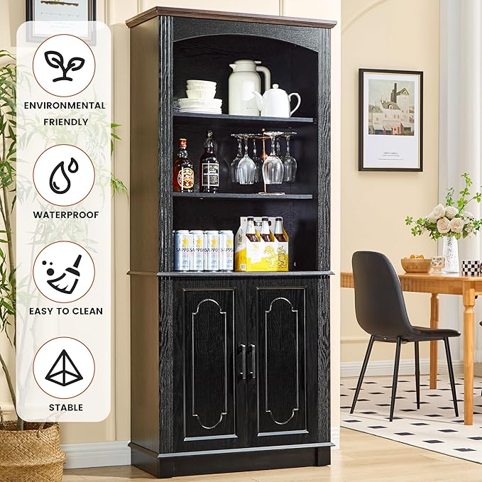 LIDYUK Black 5 Tier Book Shelf and Bookshelf with Storage Cabinet Doors, 72 Inch Tall Bookcase, Wooden Cube Storage Organizer, Bookshelf, Display Cabinet Furniture, Living Room, Pantry