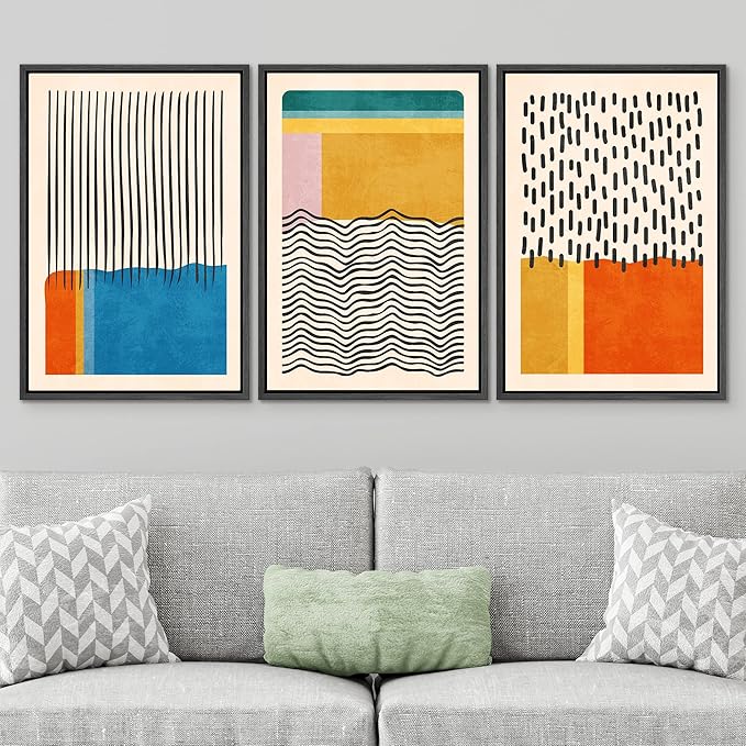 SIGNWIN Framed Canvas Print Wall Art Set Mid-Century Vibrant Color Block Collage Abstract Geometric Illustrations Graffiti & Street Art Modern Art for Living Room, Bedroom, Office - 16"x24"x3 Black
